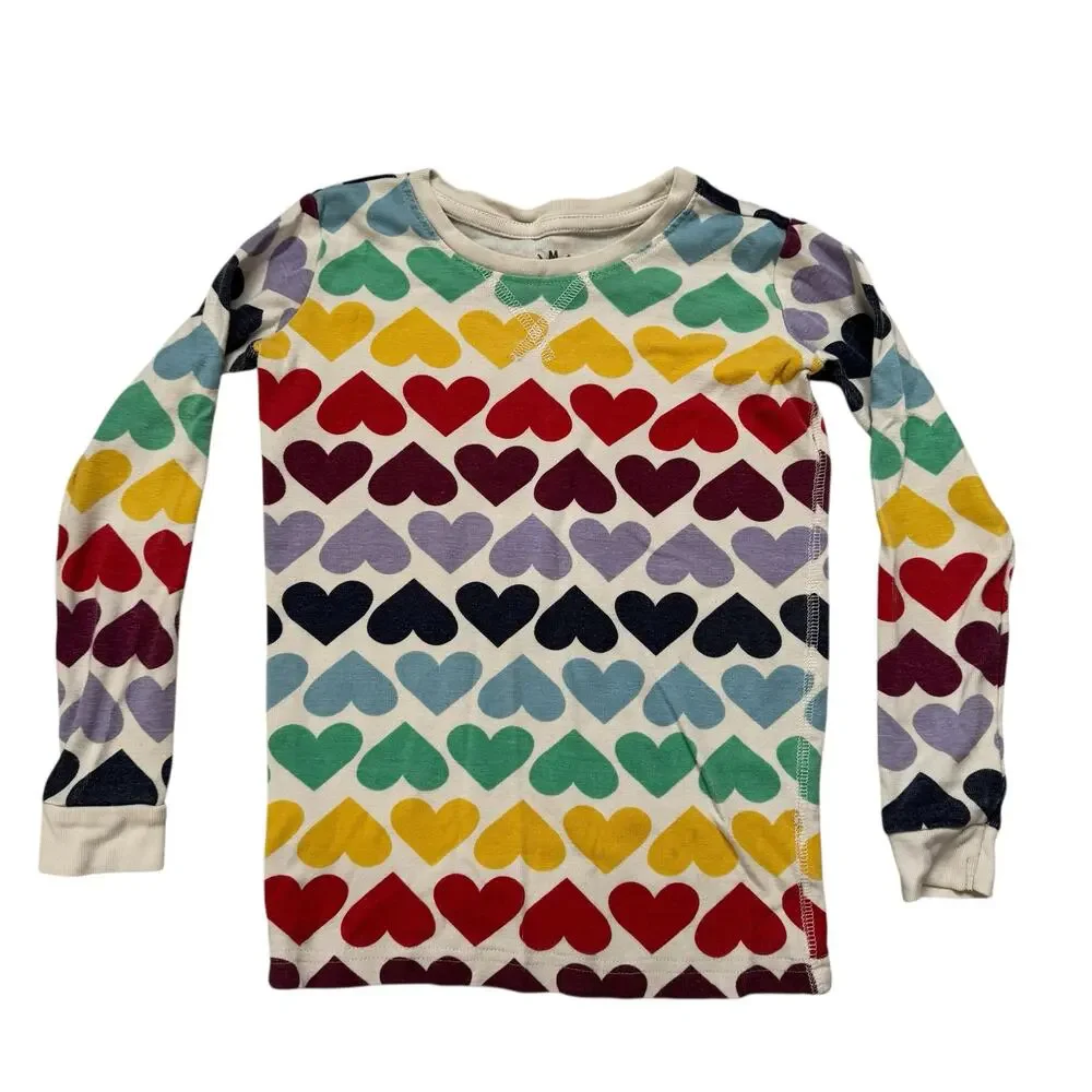 PRIMARY Rainbow Heart Stripes Long John Pajama Set Size 6-7 Kids Organic Unisex